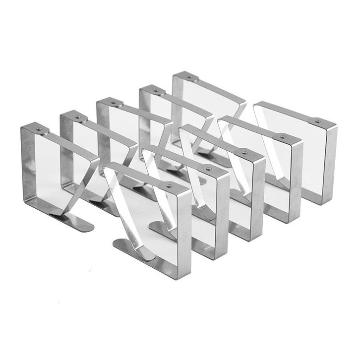 10 db asztalterítő csipesz készlet, rozsdamentes fém, 8x7cm, 5cm vastag asztalokhoz