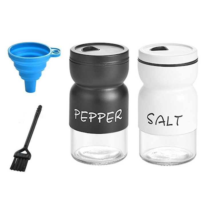 Set dozatoare sare si piper sticla ajustabil 3 trepte 10x5cm