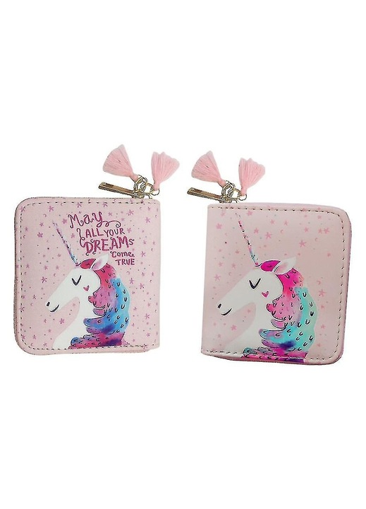 Portofel dama, piele PU, rosu, 10x10x2.3cm, cu fermoar
