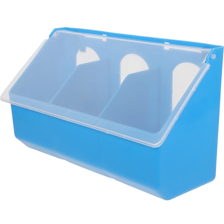 Hranitor pentru porumbei si pasari ZYBLSSBB LSM2xh3477-BCS0125416-1 multi-compartiment din plastic cu capac transparent, albastru, 25 x 14 x 9 cm