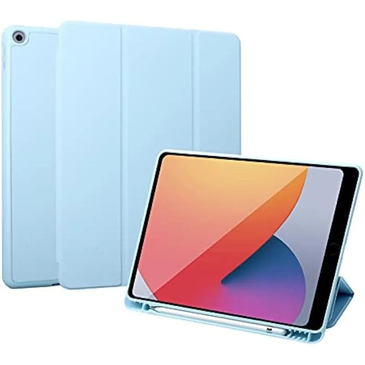 Husa tableta magnetica piele albastru 10.2 inch 2020/2019 cu suport creion si functie auto sleep/wake