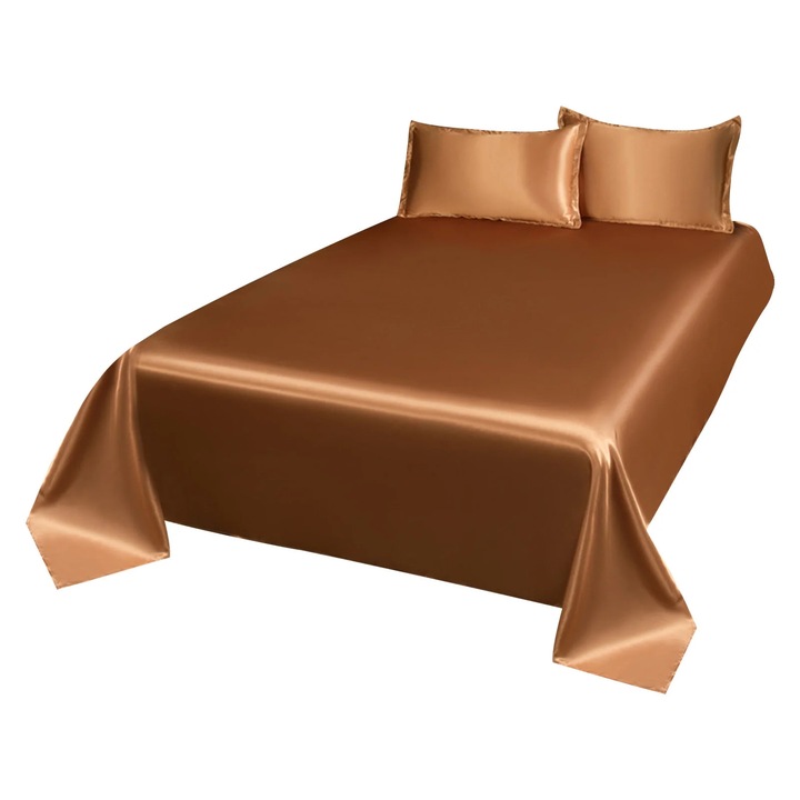 Set lenjerie pat YANYXR 3 piese matase gheata maro 180x230cm