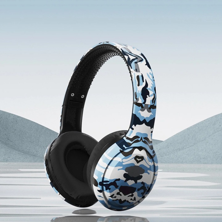 YANYXR Bluetooth 5.3 vezeték nélküli fejhallgató, mélynyomó, kék, 17x17x7.5cm