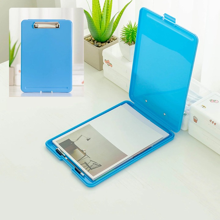 Cutie documente multifunctionala YANYXR, transparent, 35x24x3.3cm, albastru