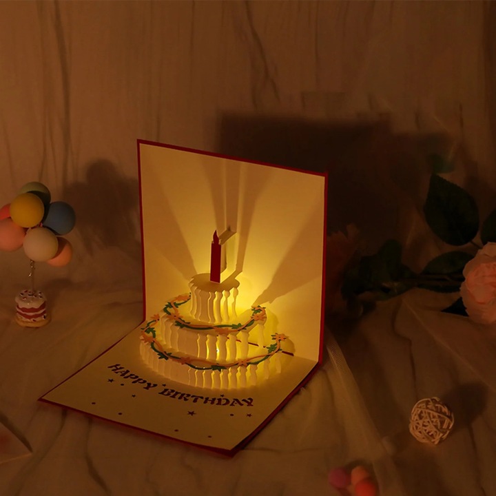 Felicitare 3D YANYXR tort aniversar, alb, 15x15x2cm