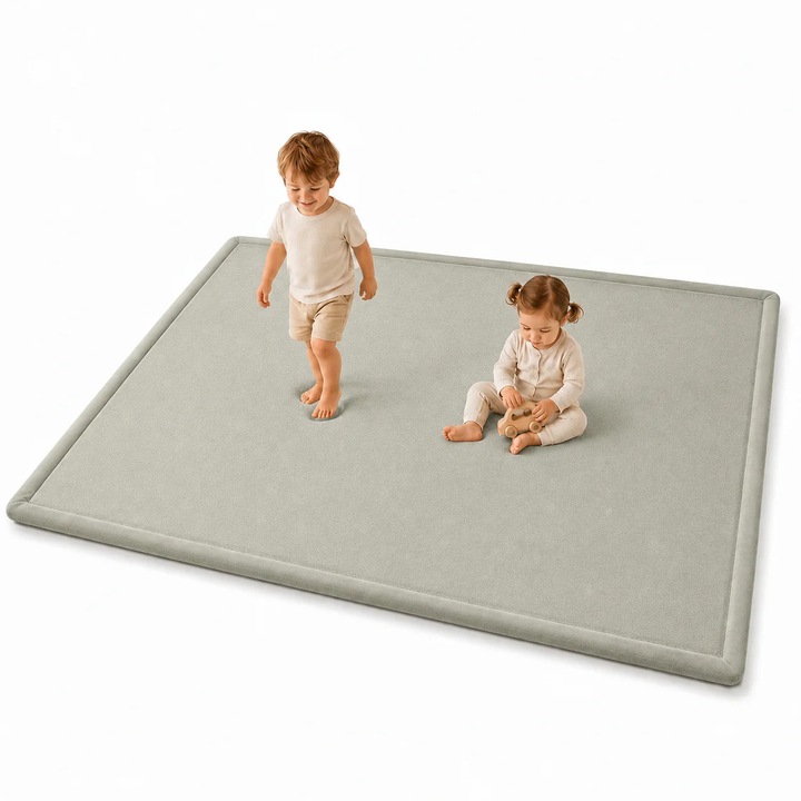 Детски мемори килим GINGER HOME LOLLA, 150x200 см, 3, 5 см дебелина, кадифено мек водоустойчив горен слой, мемори пяна, противохлъзгаща основа, сив