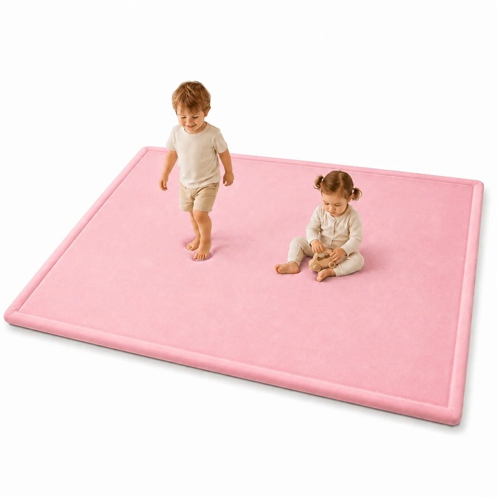 Детски мемори килим GINGER HOME LOLLA, 150x200 см, 3, 5 см дебелина, кадифено мек водоустойчив горен слой, мемори пяна, противохлъзгаща основа, розов