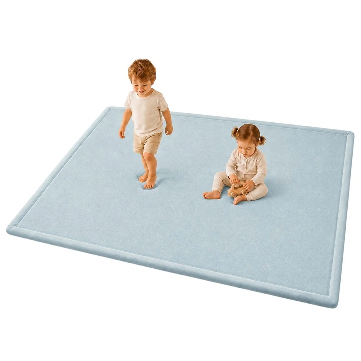 Детски мемори килим GINGER HOME LOLLA, 150x200 см, 3, 5 см дебелина, кадифено мек водоустойчив горен слой, мемори пяна, противохлъзгаща основа, син