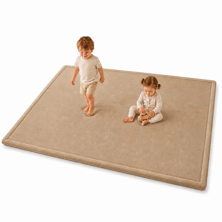Детски мемори килим GINGER HOME LOLLA, 150x200 см, 3, 5 см дебелина, кадифено мек водоустойчив горен слой, мемори пяна, противохлъзгаща основа, бежов