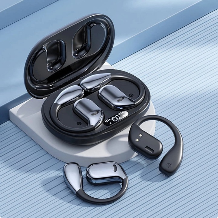 YANYXR sport Bluetooth fülhallgató, fülre akasztható, fekete, IP68, 10m, 4-8 óra üzemidő