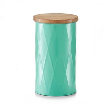 Doza metal verde cu capac bambus,1600 ml Doza metal verde cu capac bambus,1600 ml