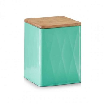 Doza metal verde cu capac bambus,1500 ml Doza metal verde cu capac bambus,1500 ml