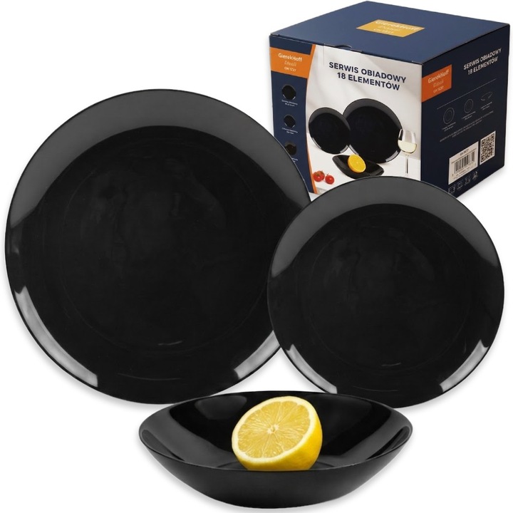 Set de masa GierekHoff Divali din 18 piese (farfurii negre) pentru 6 persoane GH 1227