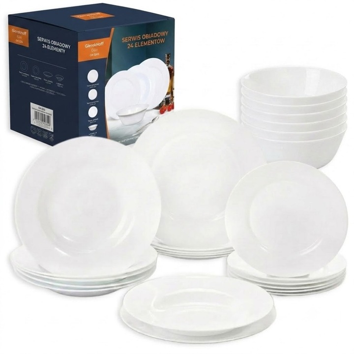 Set de vesela alba GierekHoff Oslo, 36 de piese, pentru 12 persoane, cu margini late