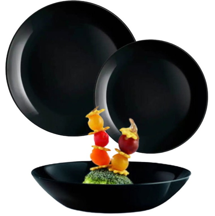 Set de vesela GierekHoff Divali din 30 de piese – Farfurii negre pentru 6 persoane (include boluri pentru salata si cani)