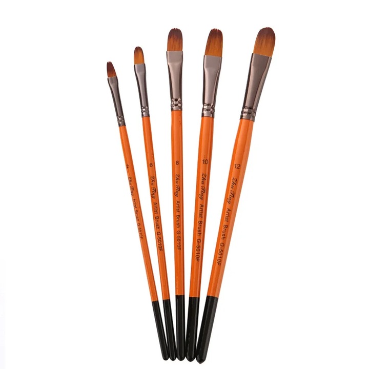 Set 5 pensule pictura acuarela YANYXR, lemn alb, 17.8x22.3cm