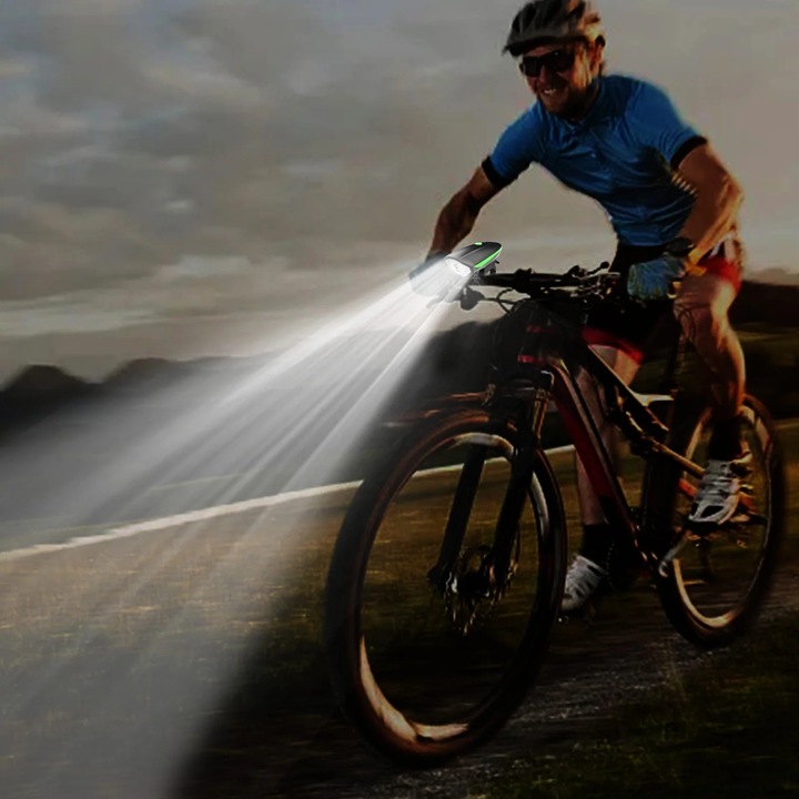 Lumina bicicleta YANYXR cu claxon electric, reincarcabila, verde, 8x800mAh