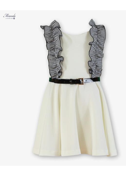 Rochie alba cu curea neagra Miranda 8/9 ani