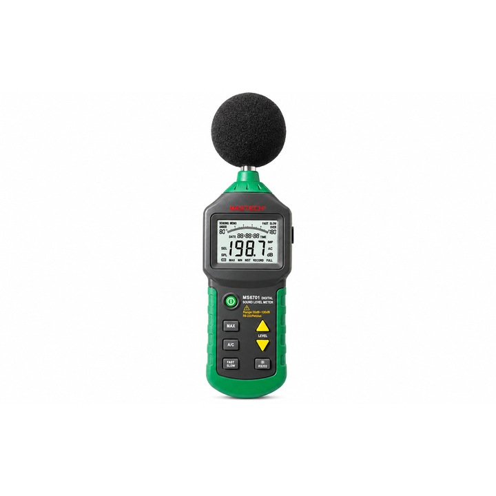Instrument digital pentru masurarea nivelului sunetului Mastech MS6701, 30-130 dB, Data Logging 16000 inregistrari, RS-232, USB, iesire AC/DC