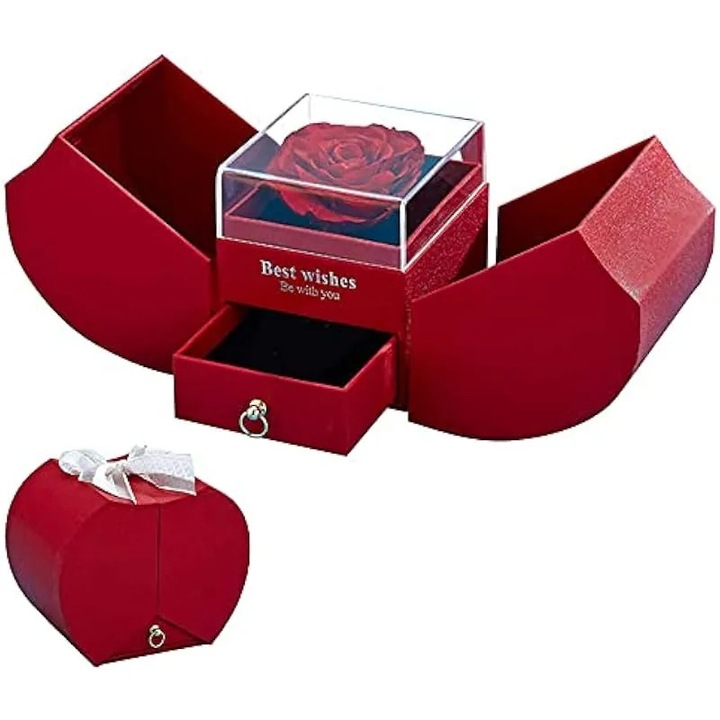 Cutie bijuterii cu trandafir etern roz mar 3-6 ani 15x15x10cm