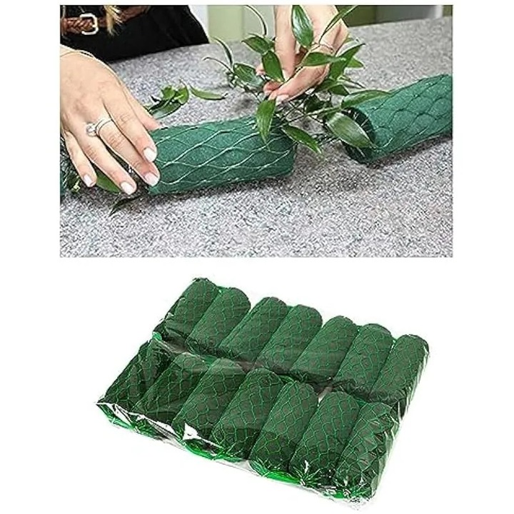 Spuma pentru aranjamente florale, 14 bucati, verde, 13x5cm, cilindrica