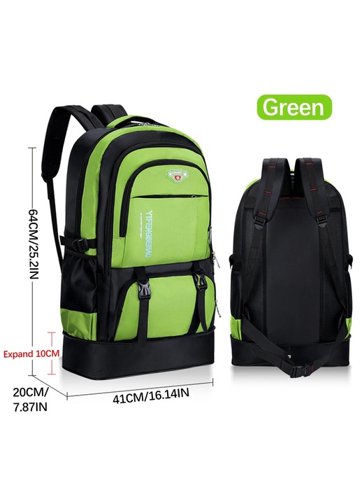Rucsac drumetie YANYXR, capacitate mare, verde, 65L