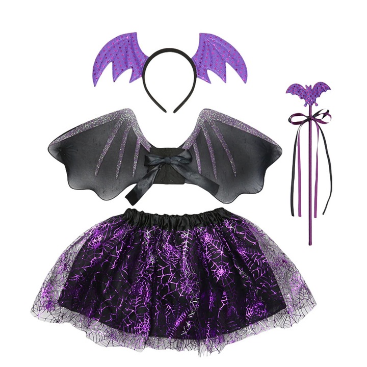 Costum Halloween Vrajitoare YANYXR set 4 piese mov L copii