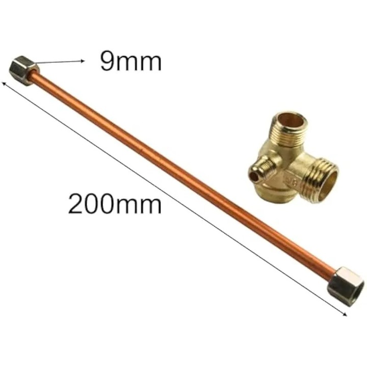 Conducta evacuare compresor aer 200mm cu supapa sens zinc aliaj si 3 conectori filet masculin