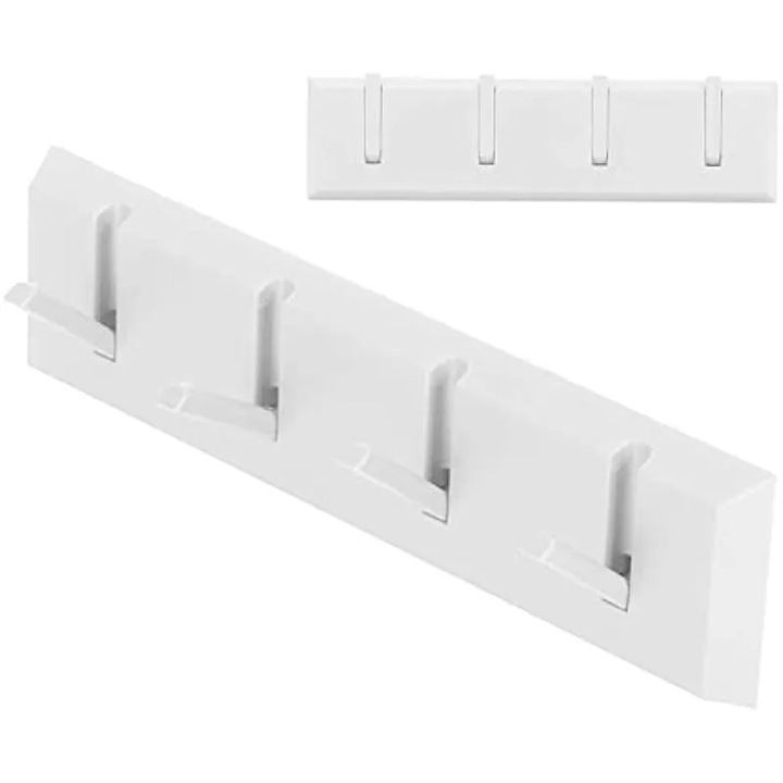Set 4 carlige autoadezive, ABS, alb, 21x5.5cm, fara gaurire