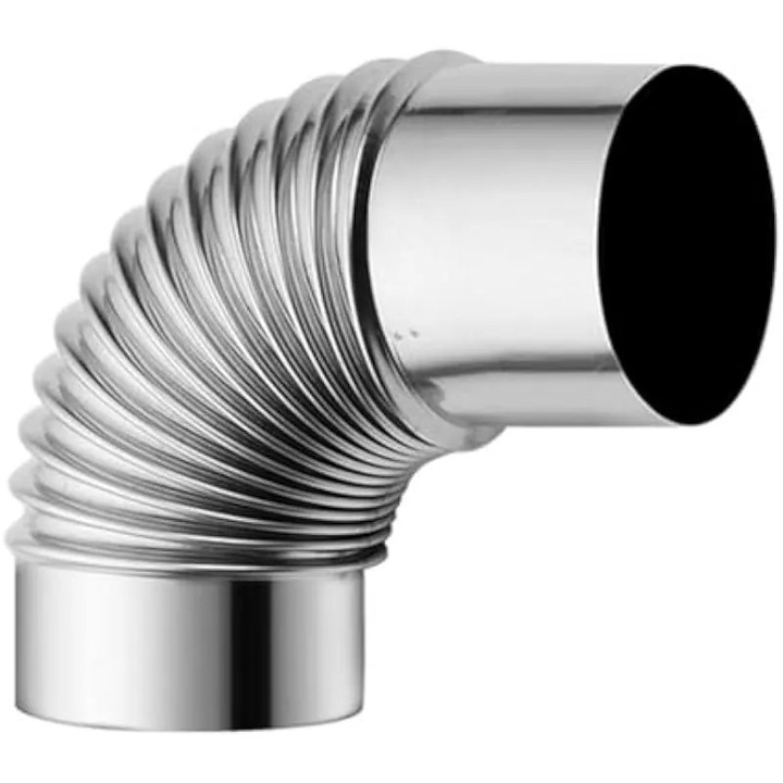 Kéménycső könyök rozsdamentes acélból kályhához, 100mm, hőálló, ezüst