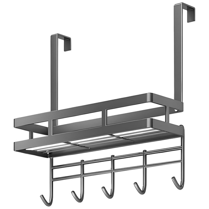 Organizator cu carlige pentru usa, otel carbon, detasabil, gri inchis, 40x36x12cm
