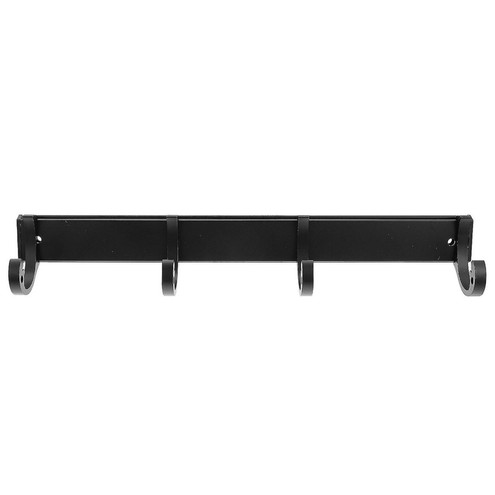 Cuier perete, 4 carlige, aluminiu spatial, negru, 30x5cm