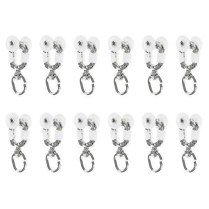 Set 12 role pentru sina perdea, plastic si inox, argintiu si alb, 4x1.5x1.5cm
