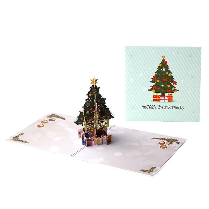 Felicitare pop-up Craciun copac 3D multicolor