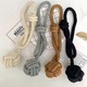 Set 2 accesorii perdea bumbac, minge 6.5cm, gri-bej-negru, 58.5cm