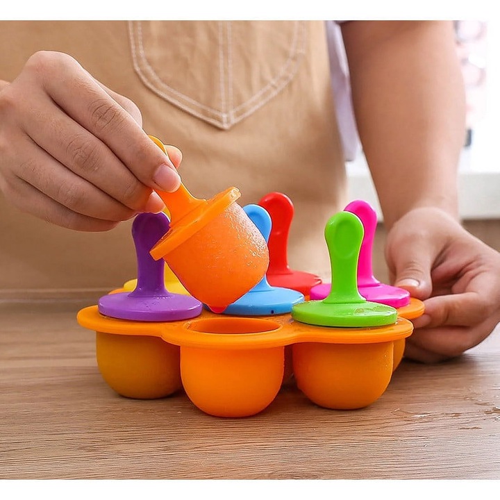 Forma inghetata DIY YANYXR, 7 gauri, silicon si plastic, multicolor, 20x10cm