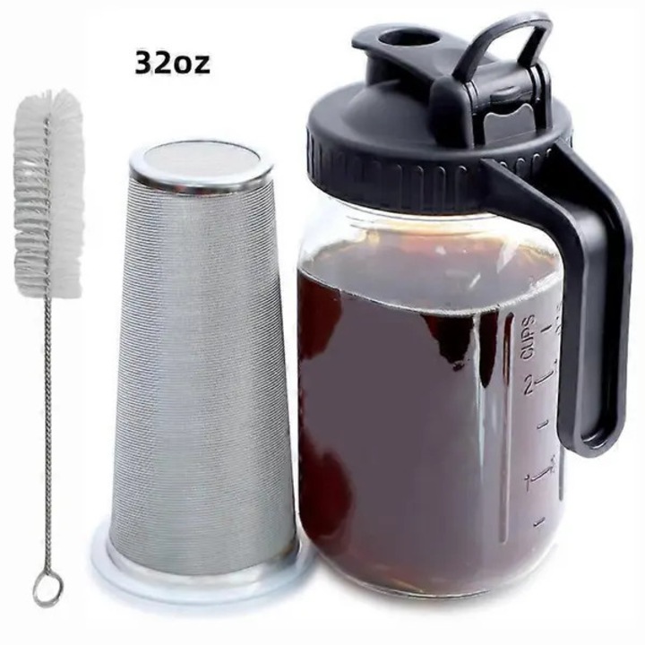Carafa sticla, filtru inox, 946ml, transparent, cu maner