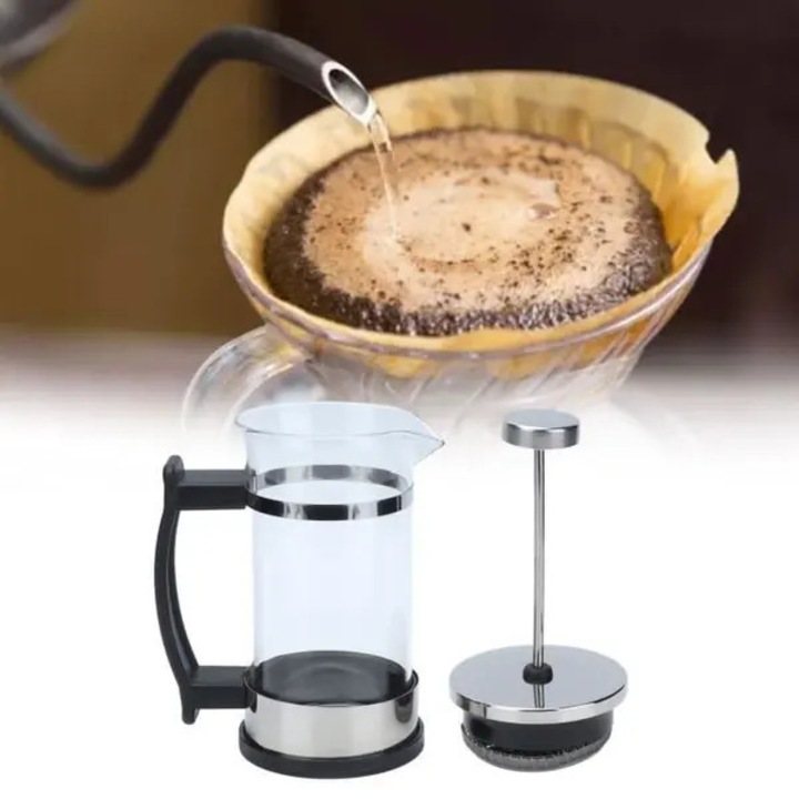 Cafetiera manuala presiune, filtru dublu, sticla borosilicata, rezistenta la caldura, 600ml