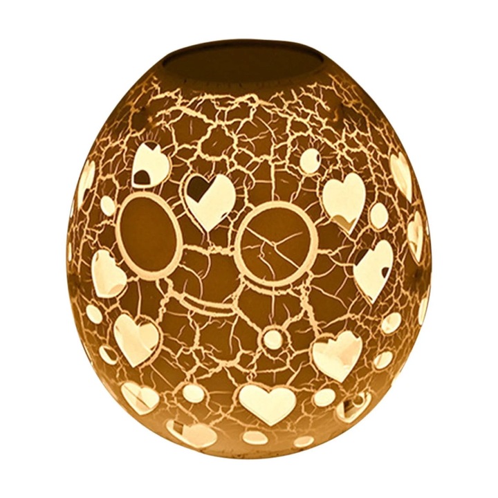 Lampa de masa ZYBLSSBB LSM2xh1409-BCS0271951-4, abajur sticla cu efect crapat si decupaje inimioare, ambar