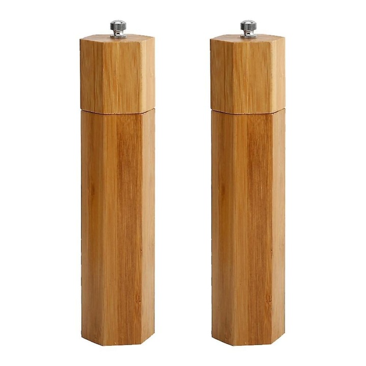 Set rasnite sare si piper lemn acacia, reglabil, capacitate mare