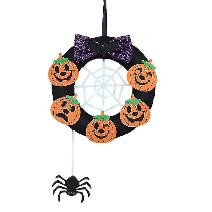Coronita Halloween din material textil, dovleac, 20x22cm