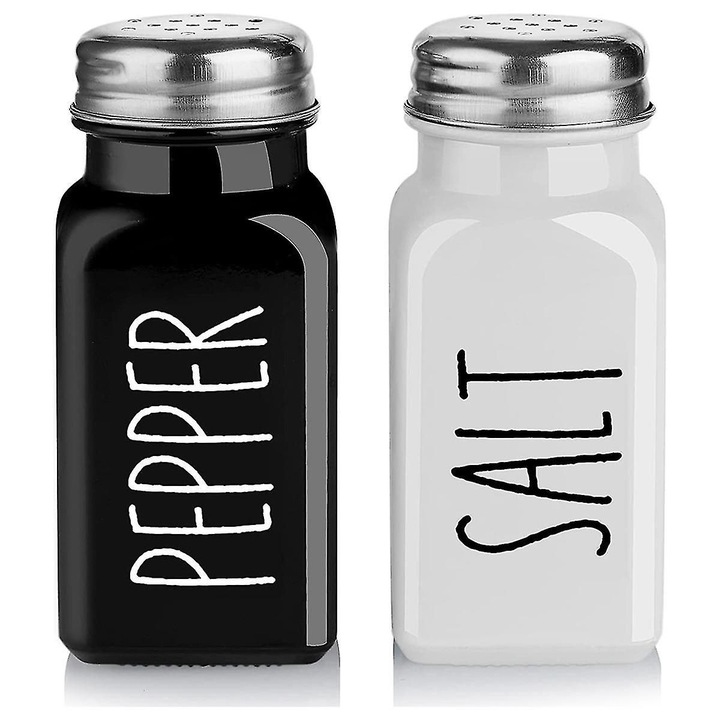 Set dozatoare sare si piper sticla alb-negru 3.5x9cm