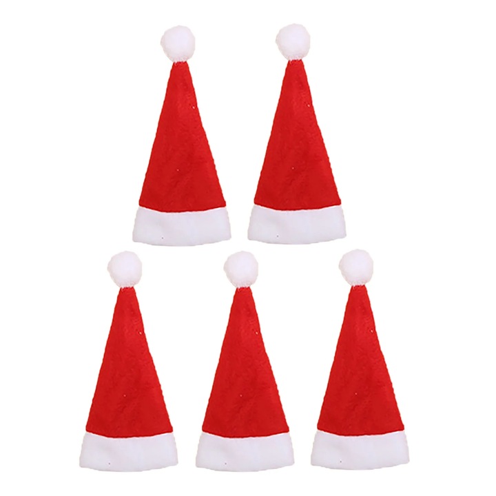 Set 5 palarii mini Mos Craciun pentru acadele, multicolor, 4x7cm