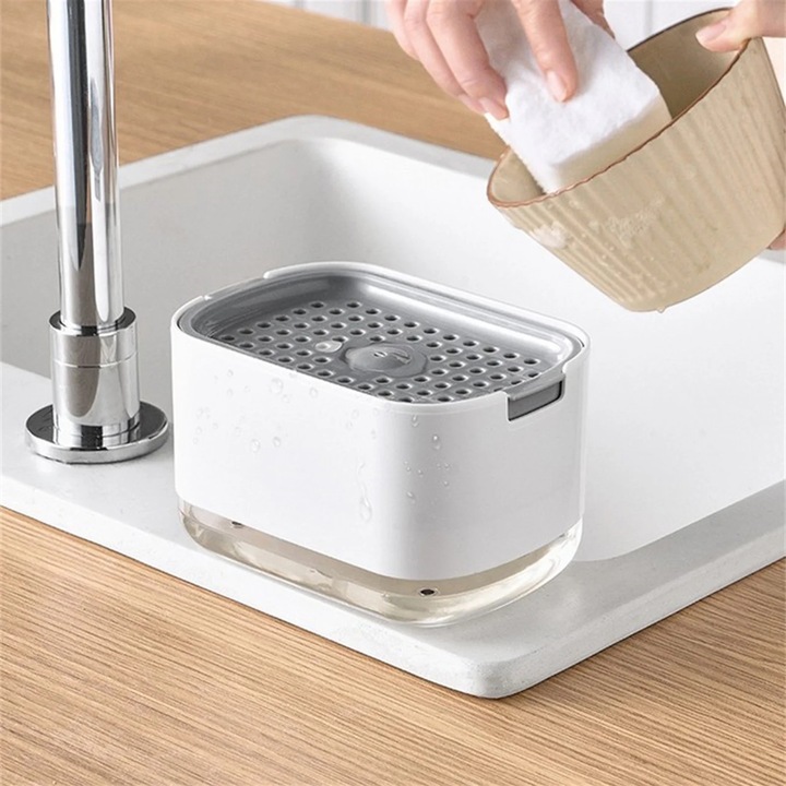 Dispenser sapun YANYXR cu suport burete alb 2in1 capacitate mare