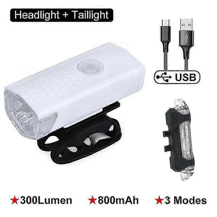 Kerékpár lámpa szett első-hátsó, LED, USB, fehér, 7.5x3x2cm
