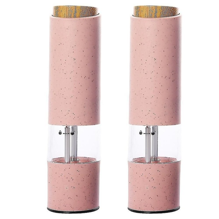 Set 2 rasnite electrice sare si piper, plastic si ceramic, alb, 20x6cm