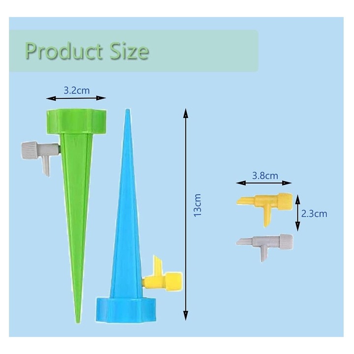 Set 12 dispozitive automate irigare plante, albastru verde, 13x3.2cm