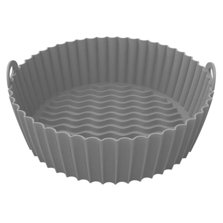 Tava silicon pentru friteuza aer, reutilizabila, antiaderenta, gri, 24x24cm