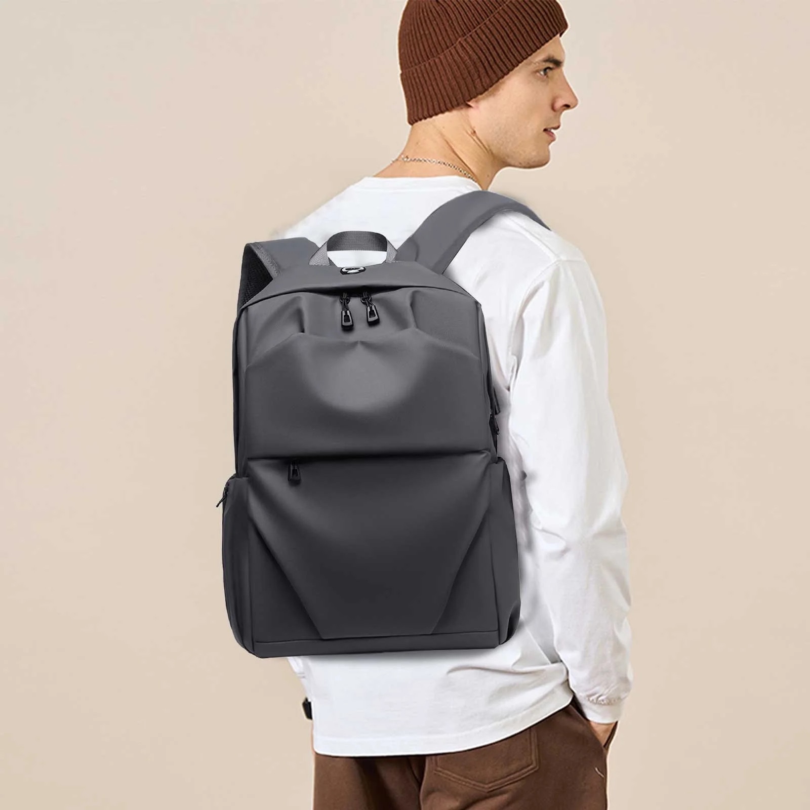 Rucsac laptop YANYXR unisex, capacitate mare, gri inchis, 45x30x16cm