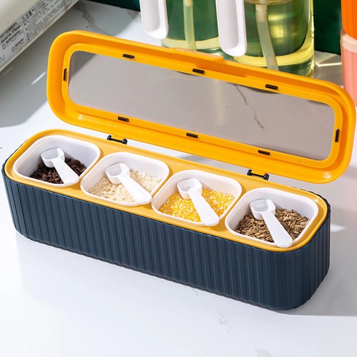 Set organizator condimente 4 compartimente, albastru, 28x8x8cm